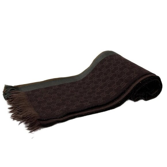 Auth GUCCI - Bordeaux Gray Brown Wool Silk Scarf